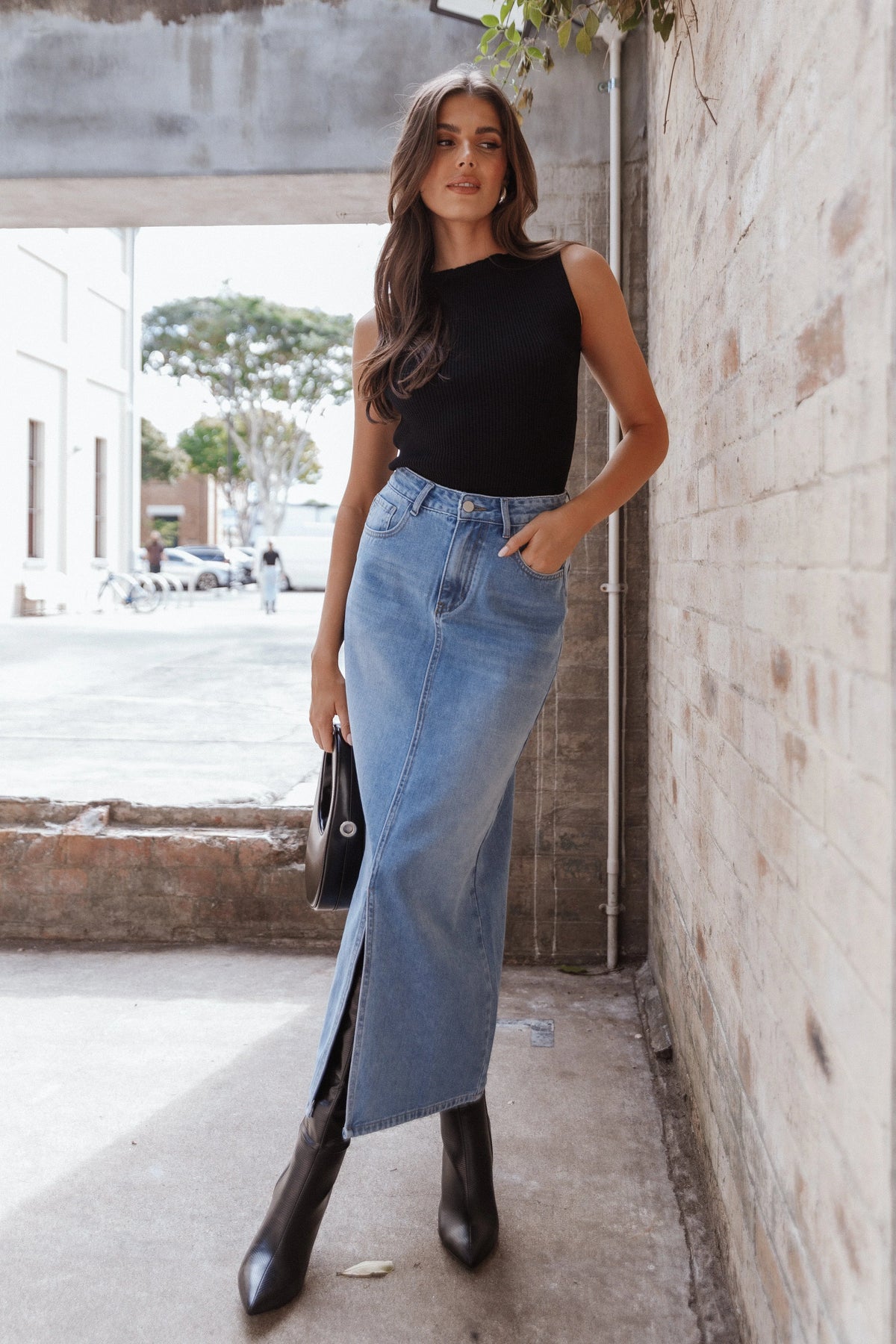 Dana Denim Midi Skirt - Blue Wash