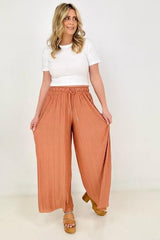 Woven Pleated Wide Leg Pants With Lining