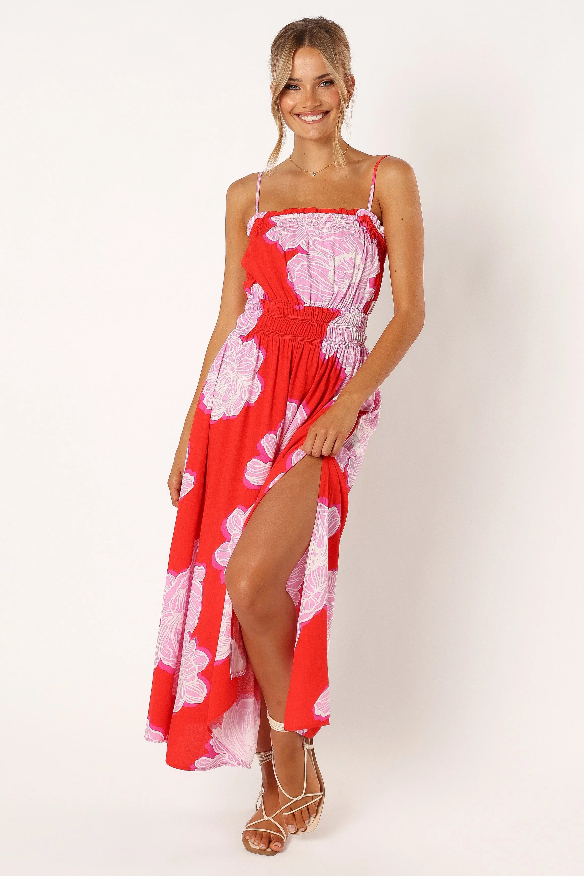 Sybel Midi Dress - Red Pink Floral