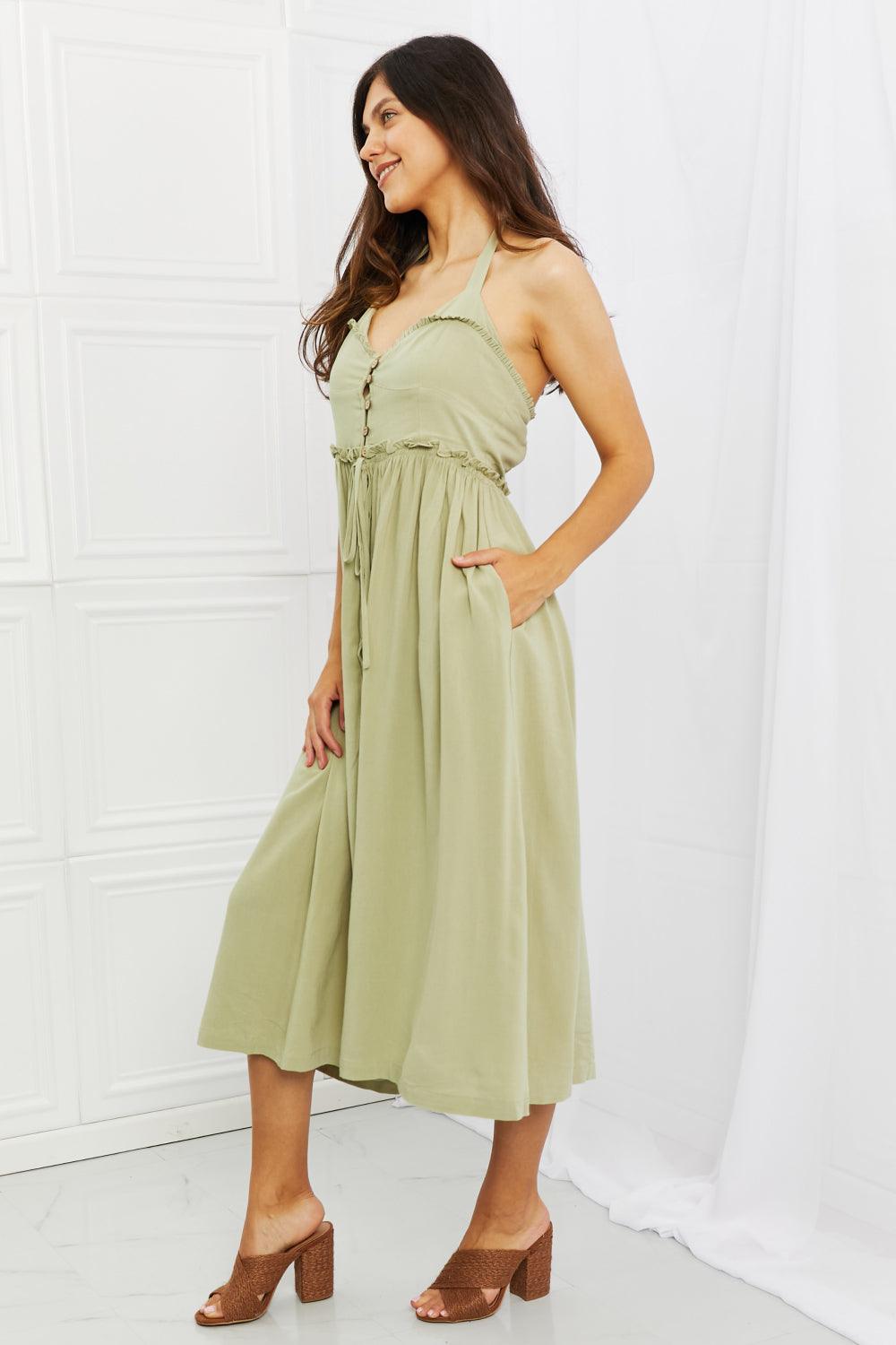 Soft & Dainty Midi Dress in Sage