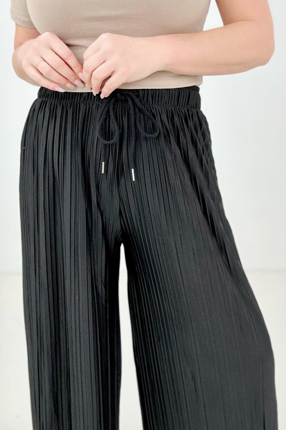 Woven Pleated Wide Leg Pants With Lining