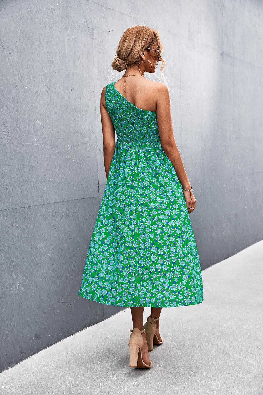 Floral Smocked One-Shoulder Midi Dress