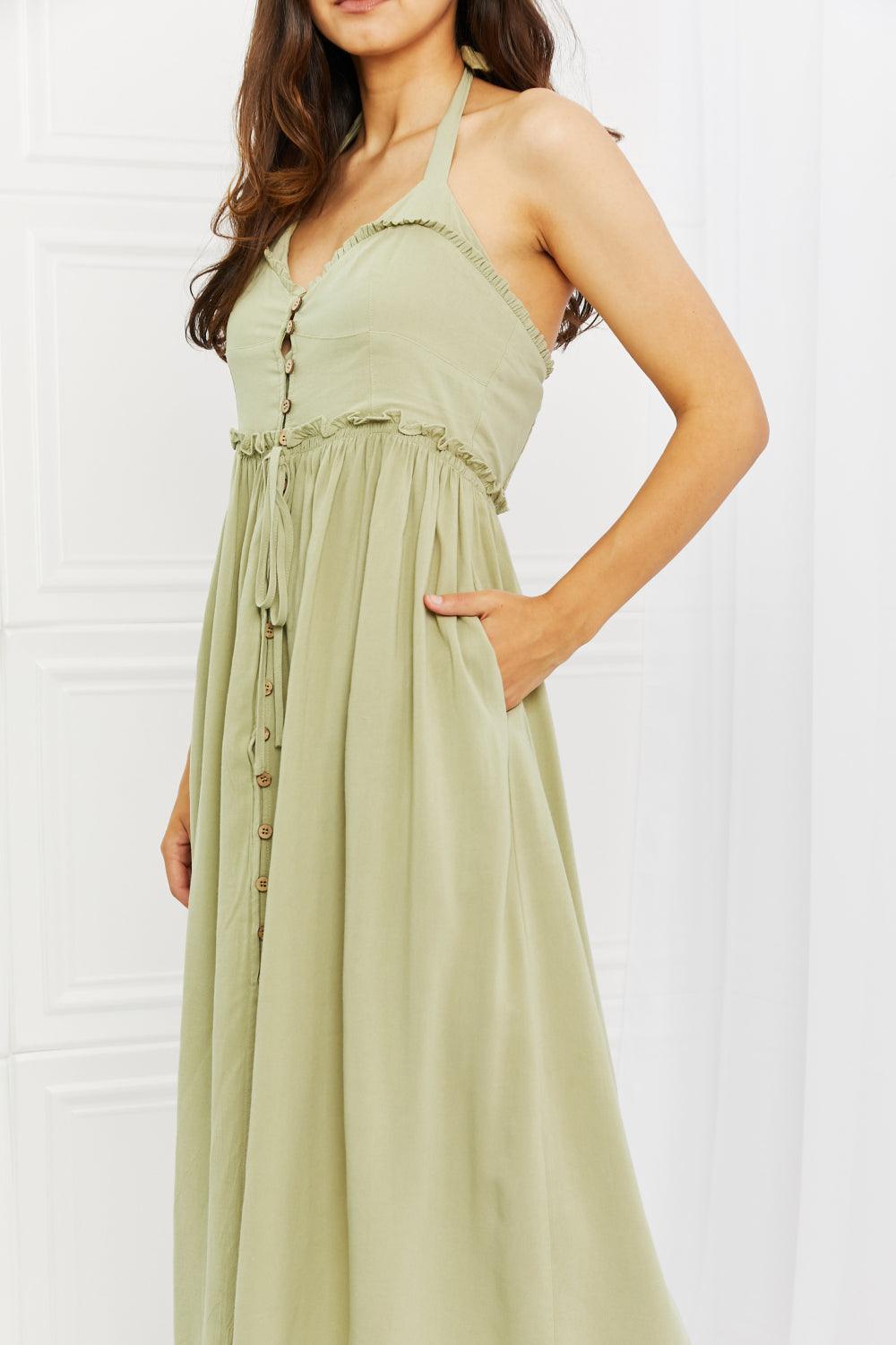 Soft & Dainty Midi Dress in Sage