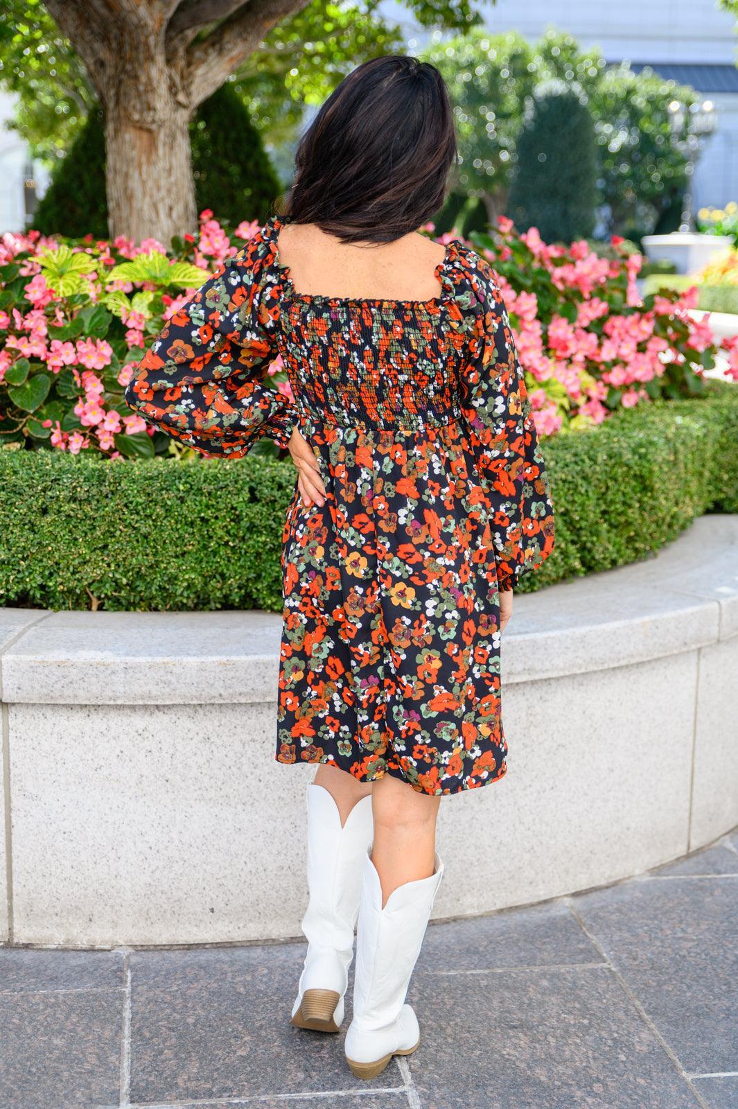 Bet On It Shirred Long Sleeve Floral Dress