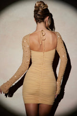 Embellished Long Sleeve Mini Dress in Gold