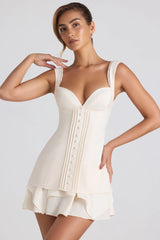 Ruffle-Trim Button-Detail Corset Mini Dress in Ivory