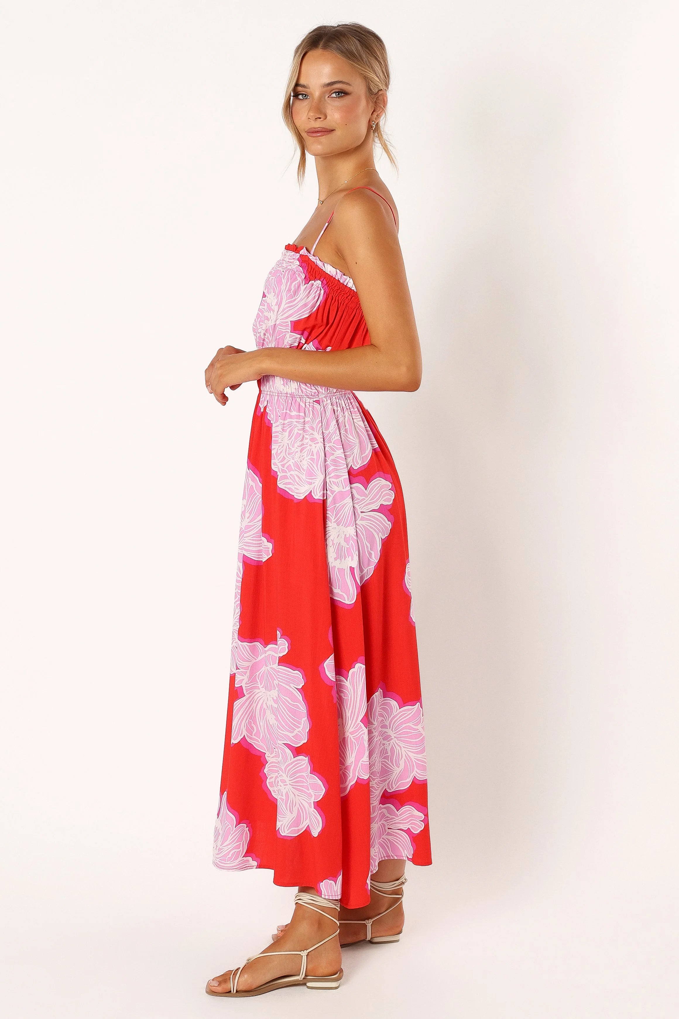 Sybel Midi Dress - Red Pink Floral