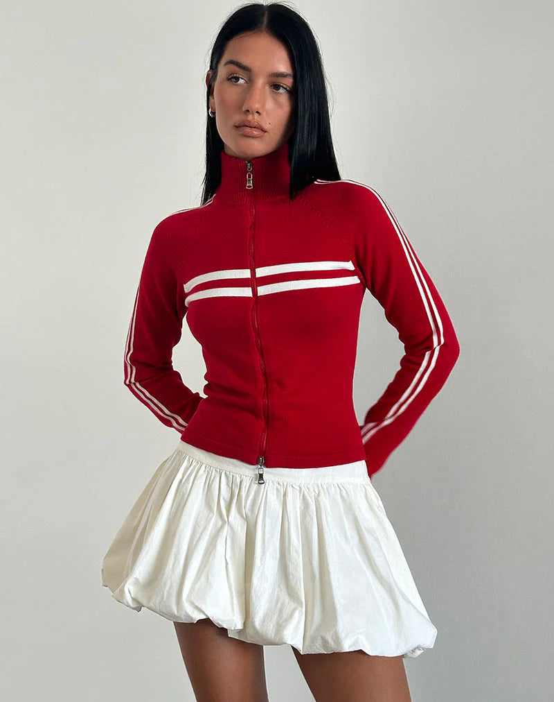 Talisa Zip Through Jacket in Red with White Stripe