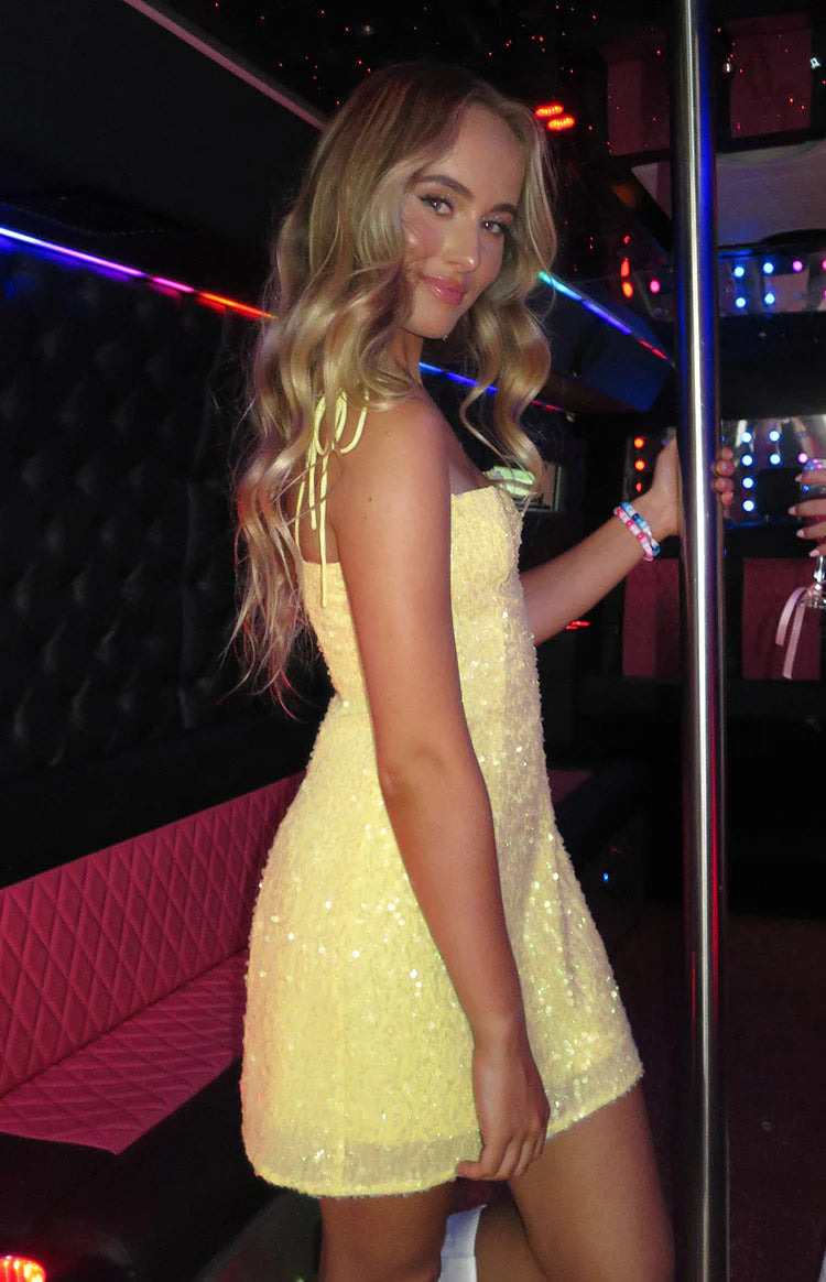 Penny Lane Yellow Sequin Mini Dress