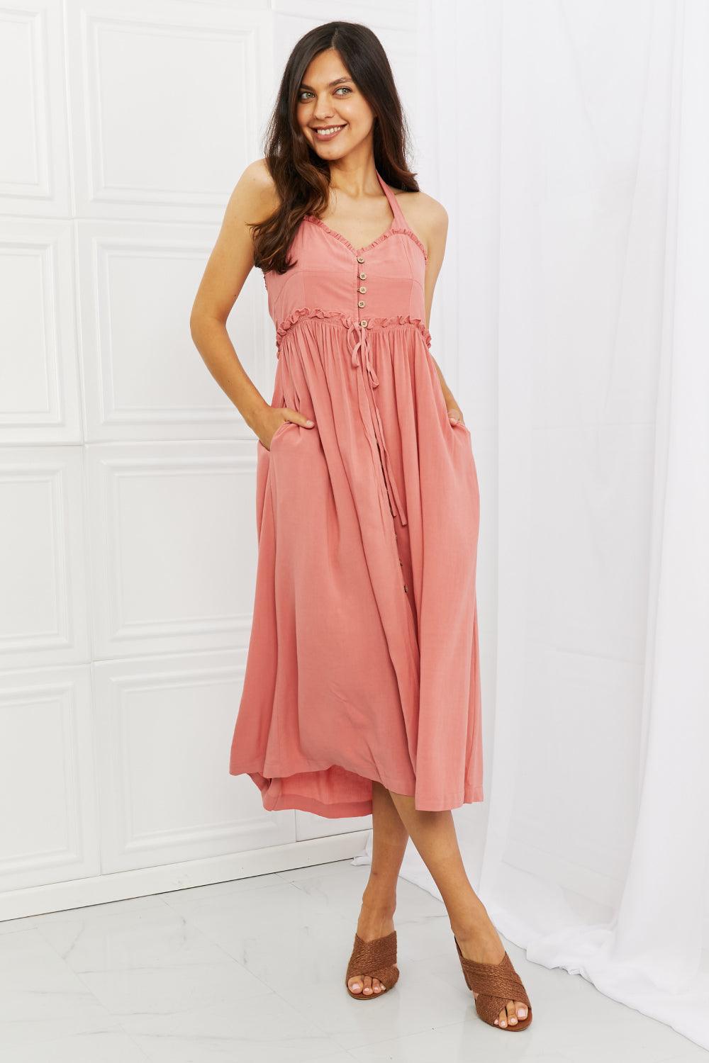 Soft & Dainty Midi Dress in French Rose