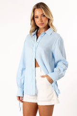 Dylan Long Sleeve Button Up Top - Blue