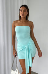 Love Me More Strapless Mini Dress Aqua