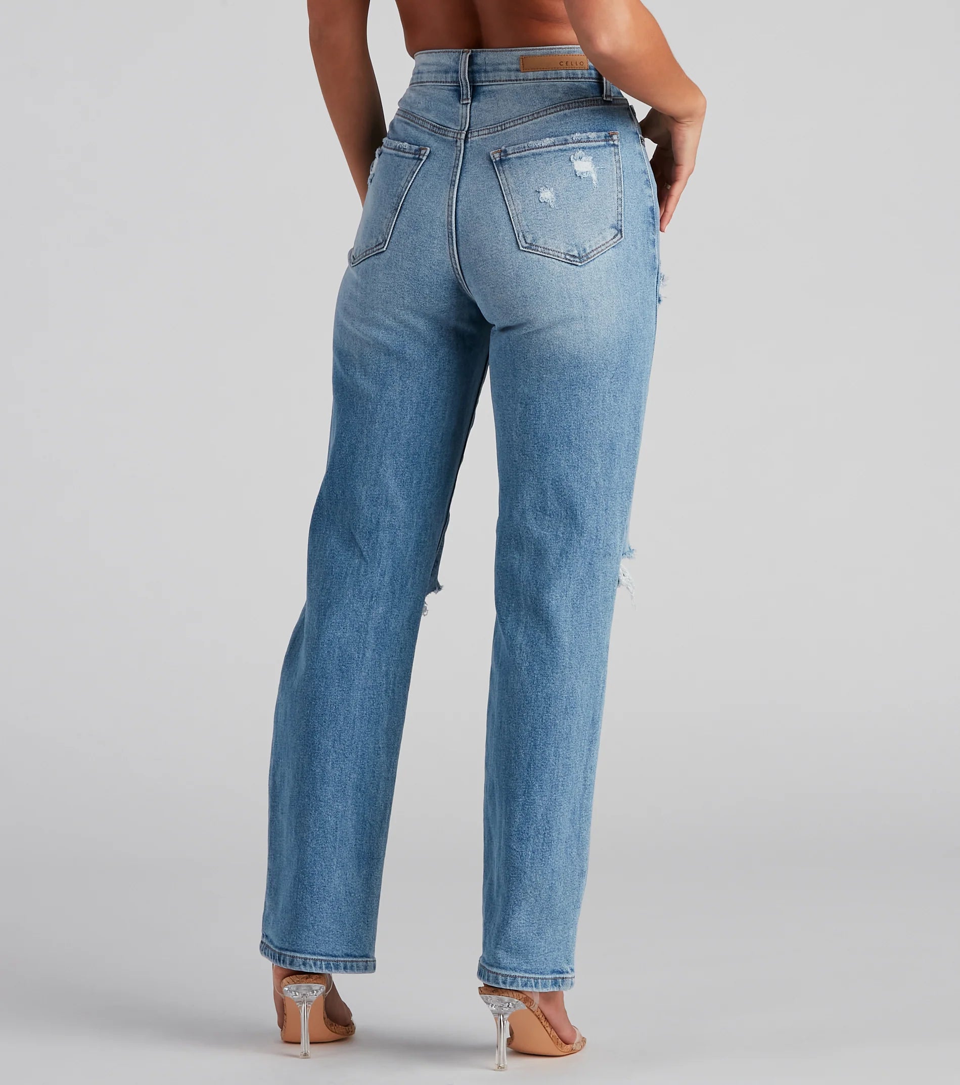 High-Rise Distressed Boyfriend Jeans