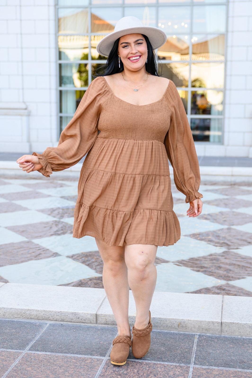 Sweetest Soul Tiered Knee Length Dress In Camel