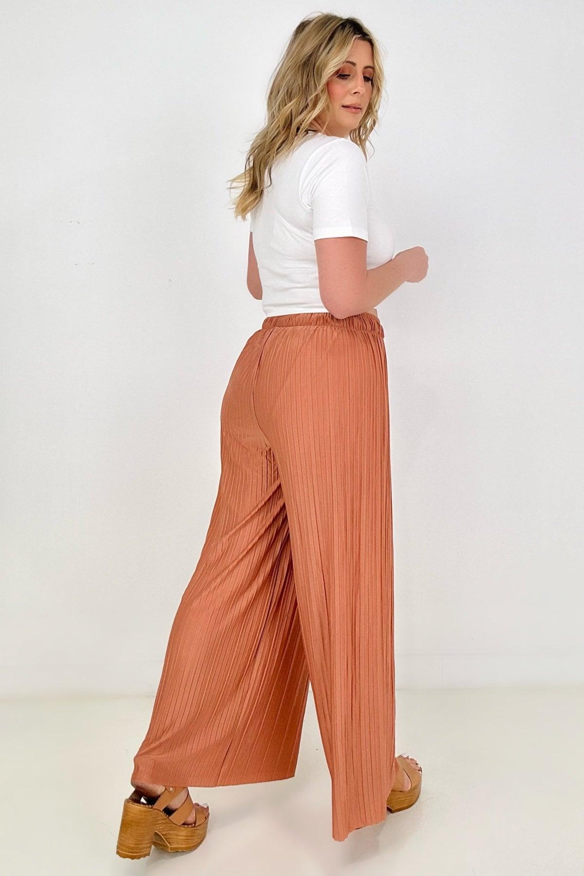 Woven Pleated Wide Leg Pants With Lining