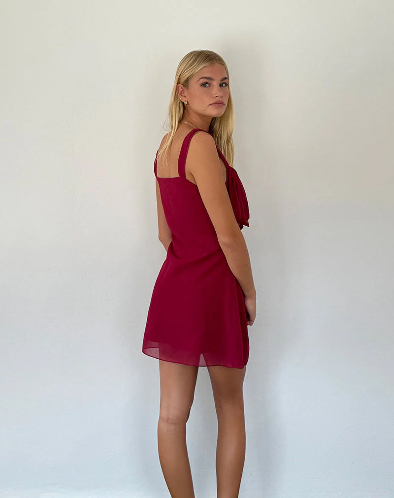 Coraline Bow Mini Dress in Burgundy