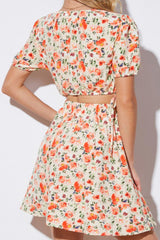 Floral Cutout Short Puff Sleeve Dress