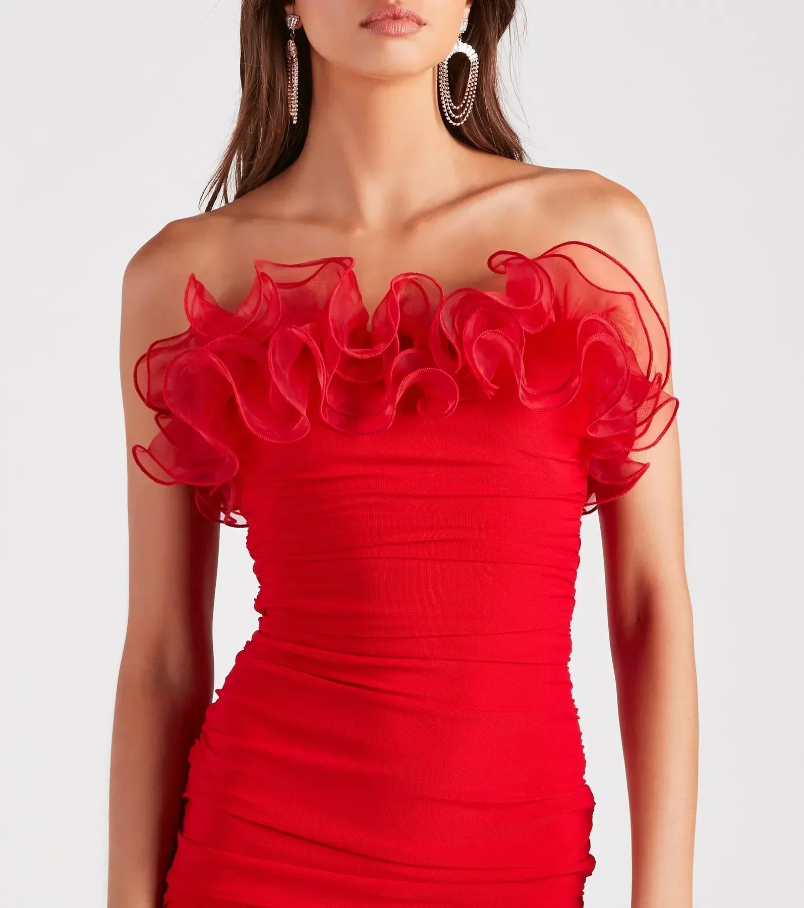 Krista Strapless Tulle Ruffle Party Dress