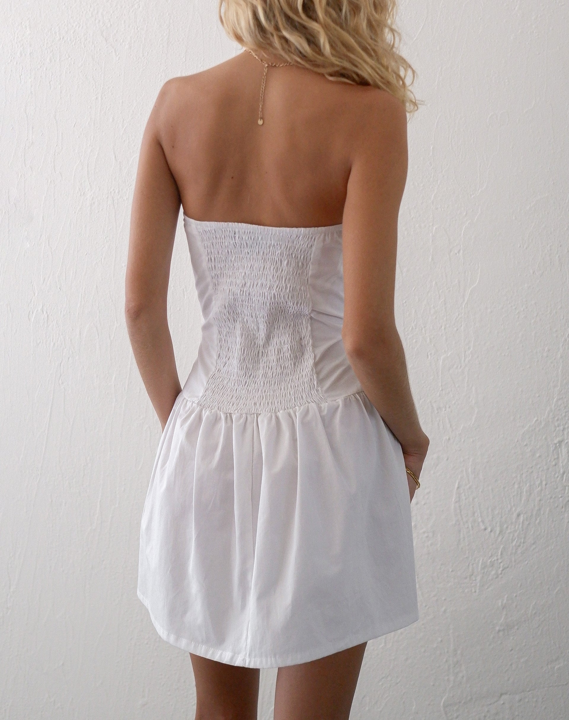 Faelyn Bandeau Mini Dress in Poplin White