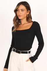 Shani Ribbed Knit Top - Black