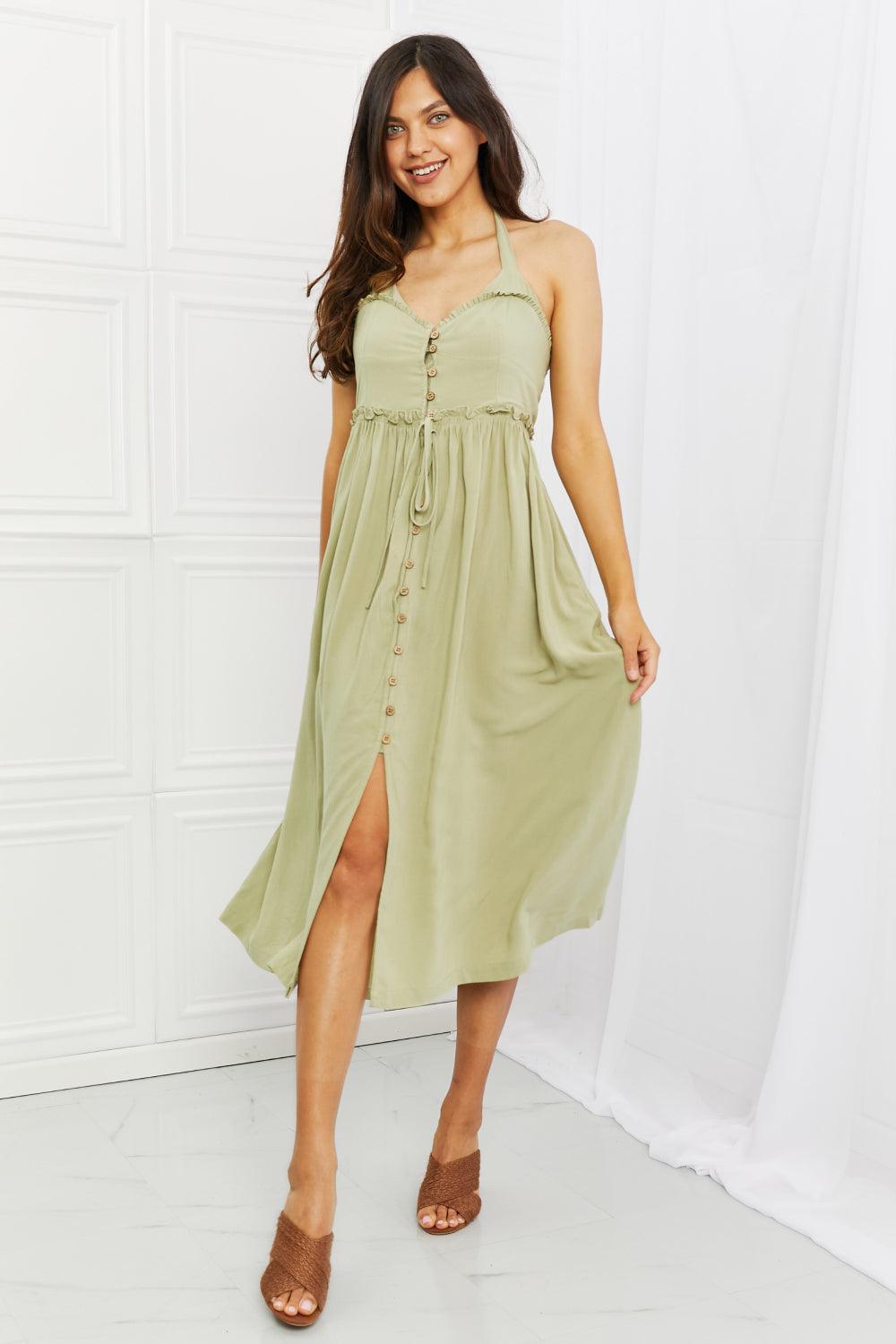 Soft & Dainty Midi Dress in Sage