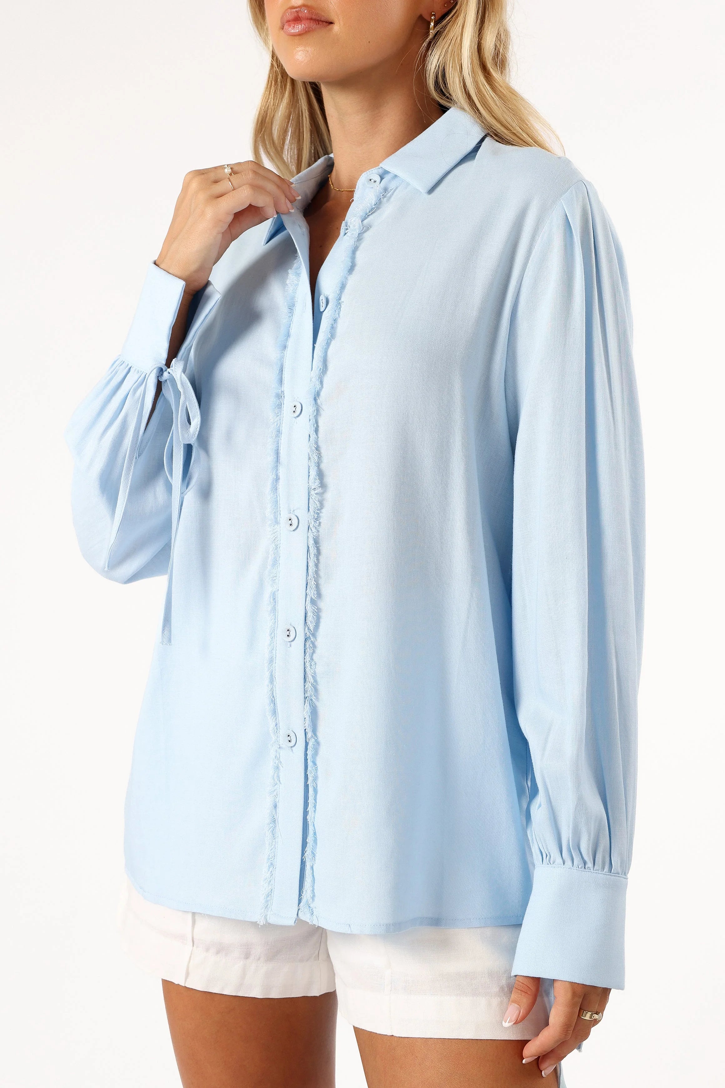 Dylan Long Sleeve Button Up Top - Blue