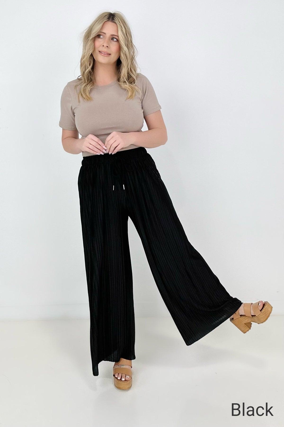 Woven Pleated Wide Leg Pants With Lining